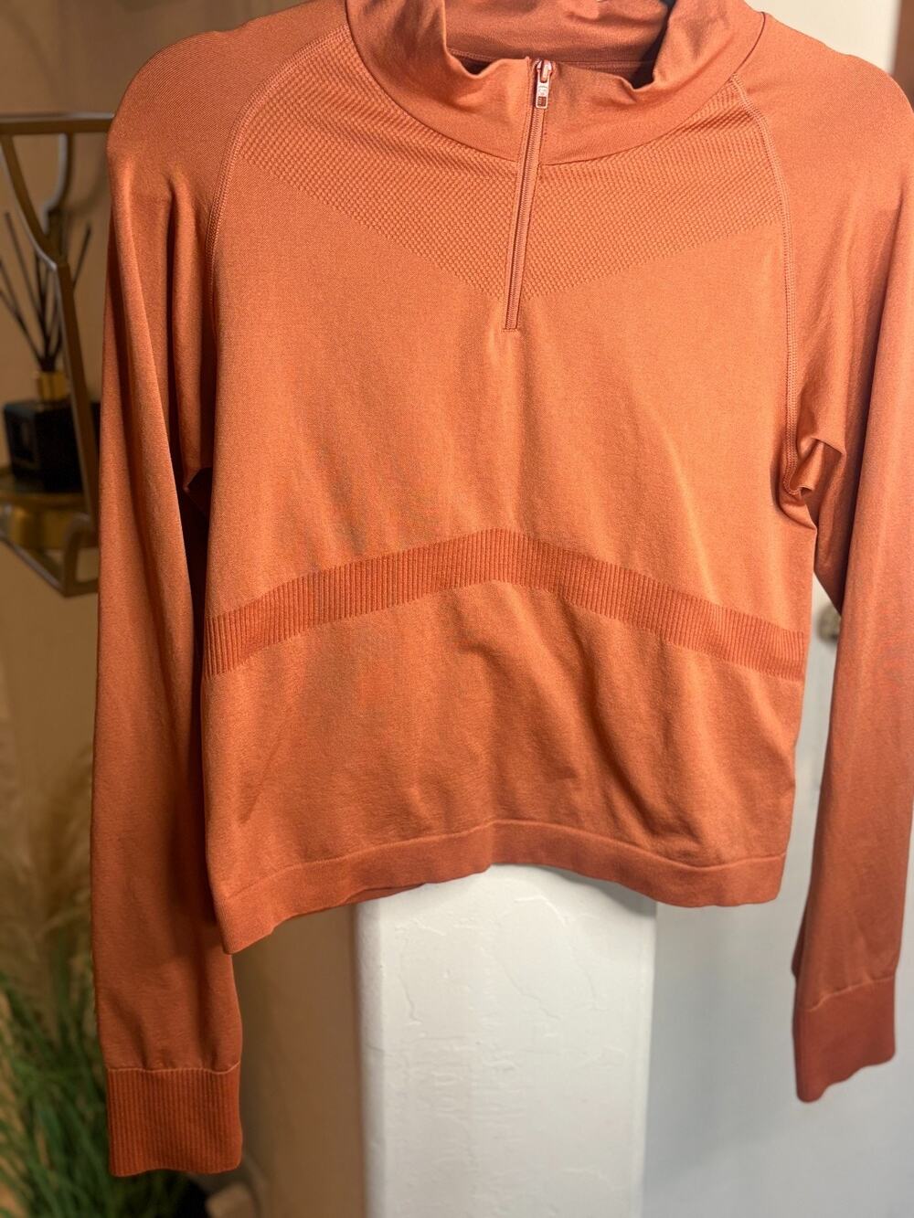 Victoria's Secret PINK 1/4 Zip Long Sleeve Workout Shirt Orange XL
